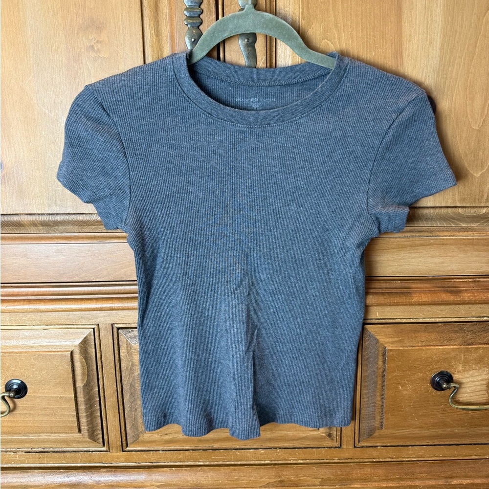 Brandy Melville Gray Ribbed Short Sleeve Top